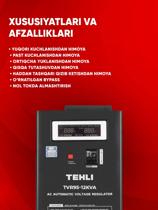 Avtomatik kuchlanish stabilizatori TEH TVR95, 95-280 V, 5, 10, 12, 15 ,20 kVA