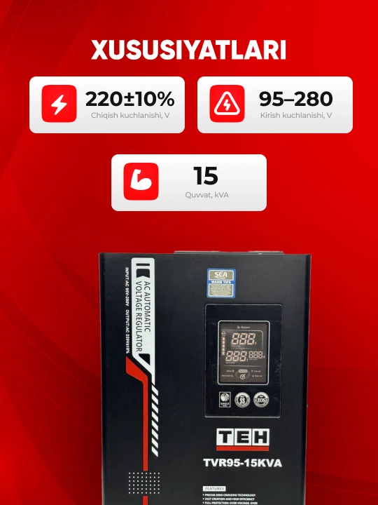 Avtomatik kuchlanish stabilizatori TEH TVR95, 95-280 V, 5, 10, 12, 15 ,20 kVA