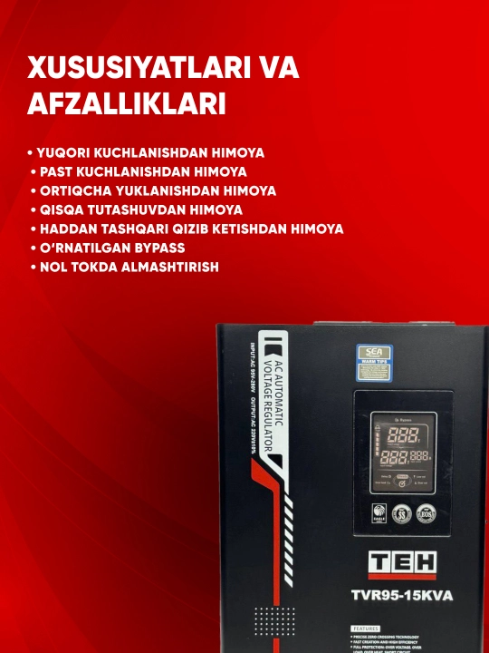 Avtomatik kuchlanish stabilizatori TEH TVR95, 95-280 V, 5, 10, 12, 15 ,20 kVA