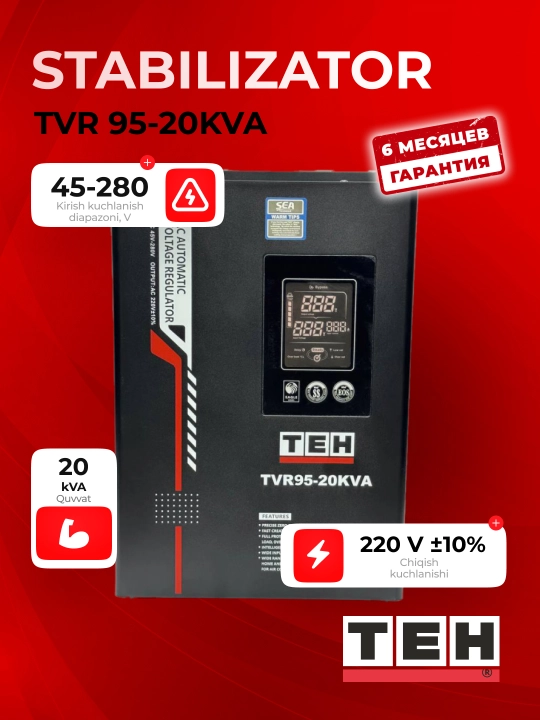 Avtomatik kuchlanish stabilizatori TEH TVR95, 95-280 V, 5, 10, 12, 15 ,20 kVA