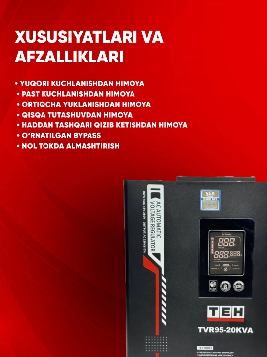 Avtomatik kuchlanish stabilizatori TEH TVR95, 95-280 V, 5, 10, 12, 15 ,20 kVA