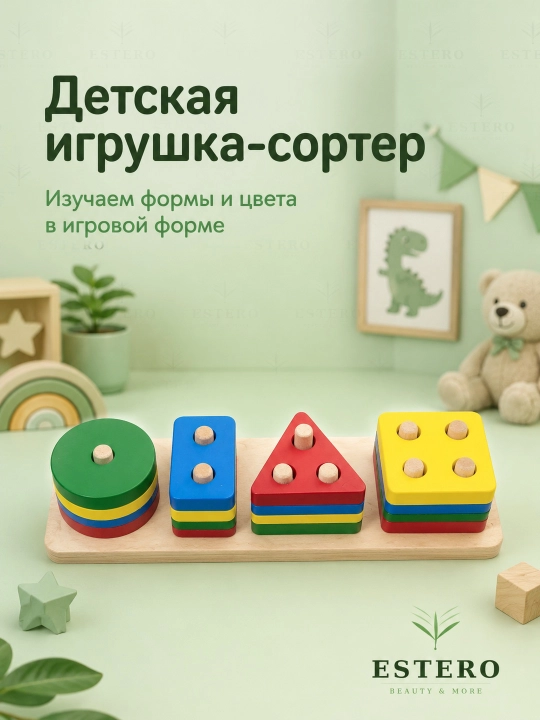 Деревянный сортер геометрических фигур для детей — развивающая игрушка