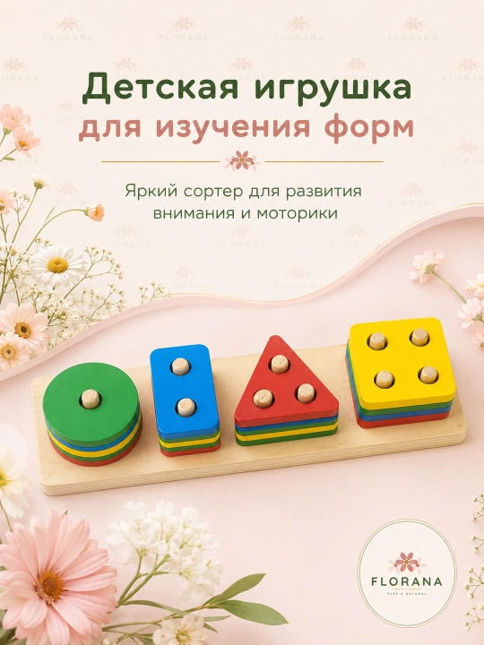 Деревянный сортер фигур для детей — круг, треугольник, прямоугольник, квадрат