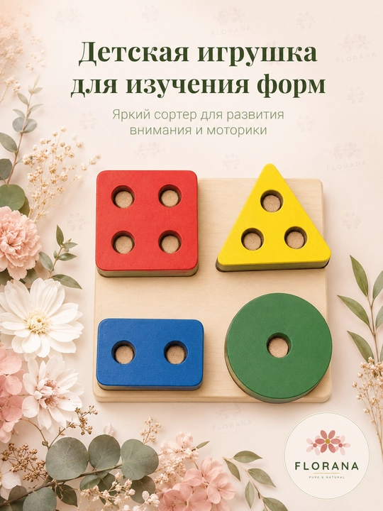 Деревянный сортер фигур для детей — круг, треугольник, прямоугольник, квадрат