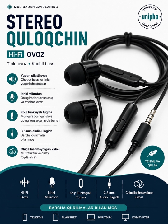 D21 Hi-Fi Simli Naushnik 3.5mm – Mikrofonli Stereo Earphones, Kuchli Bass