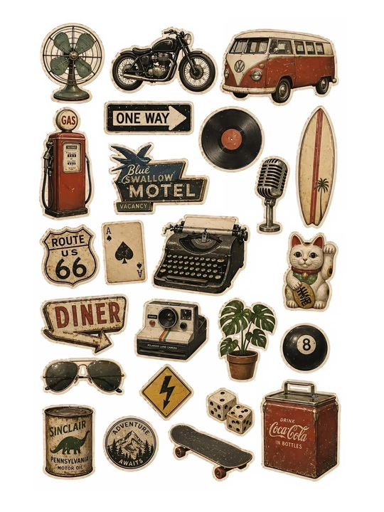 Stikerlar, retro, estetika, skrapbuking - 