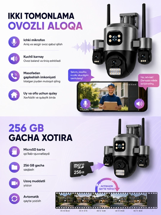 ICSee камера видеонаблюдения 3 линзы, Wi-Fi и 4G SIM-карта, уличная, IP66
