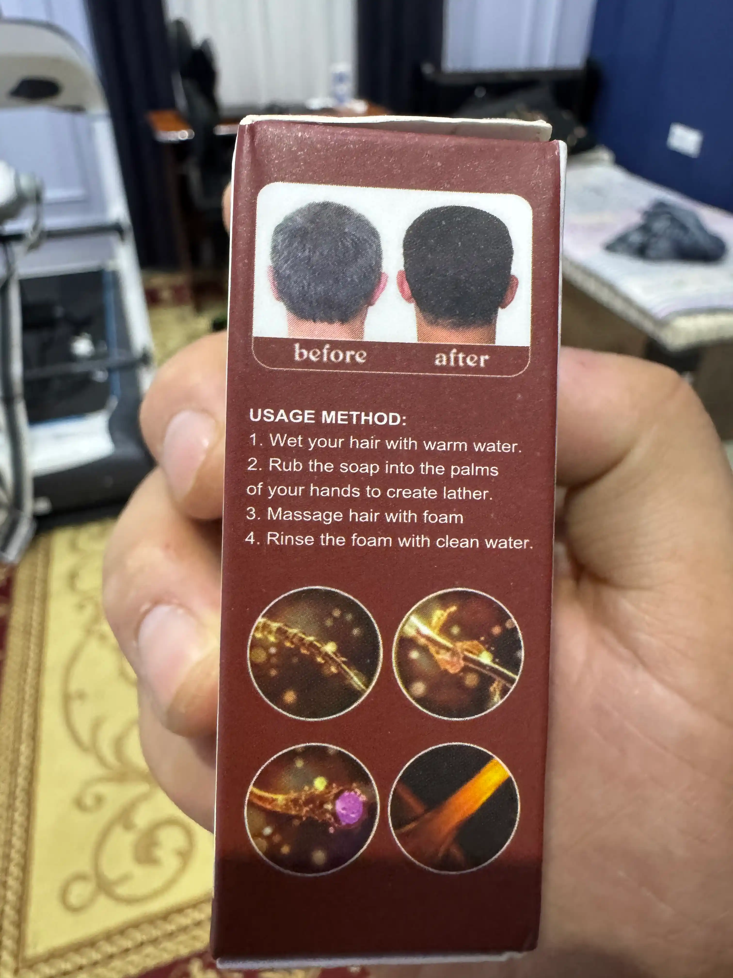 Oqargan sochlarga qarshi qattiq shampun, qazg'oq va to'kilishga qarshi briket shampun