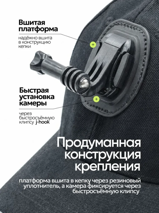 Кепка с креплением для экшн камер GoPro, DJI Action, чёрная