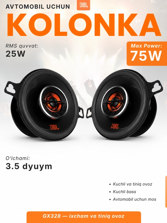 Avtomobil kolonkalari JBL GX328, 3.5 dyuym, 2 dona, 25 W RMS - 