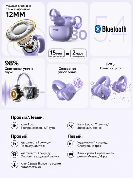 UGREEN HiTune S3 simsiz TWS quloqchinlari WS209 (45786, 55430) Bluetooth 5.4