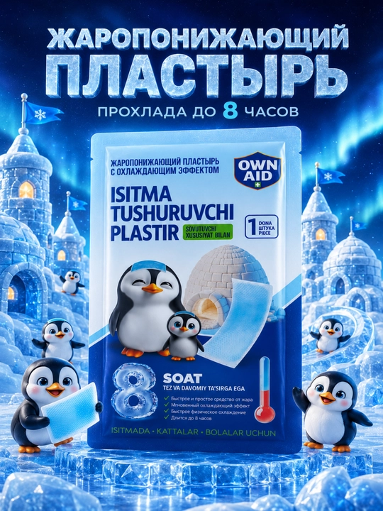 Issiqlikni pasaytiruvchi, sovituvchi plastir, 12 sm x 5 sm