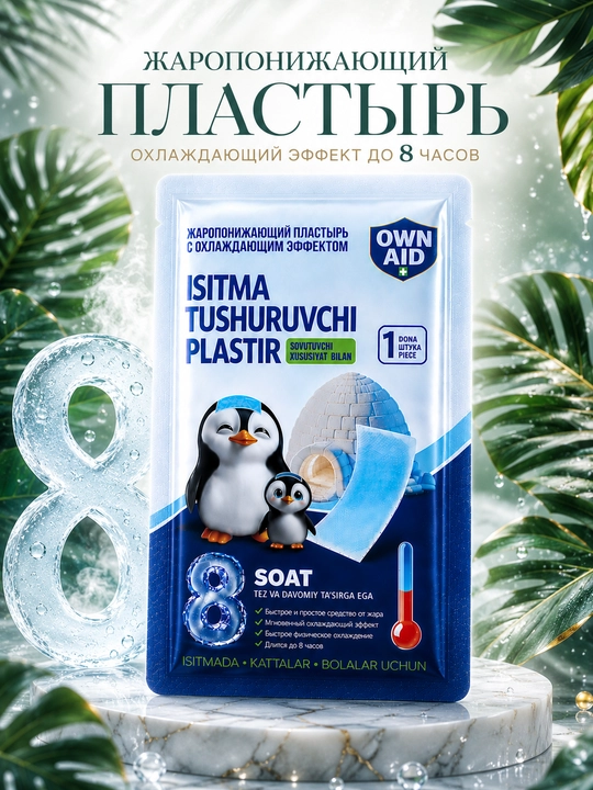 Issiqlikni pasaytiruvchi, sovituvchi plastir, 12 sm x 5 sm