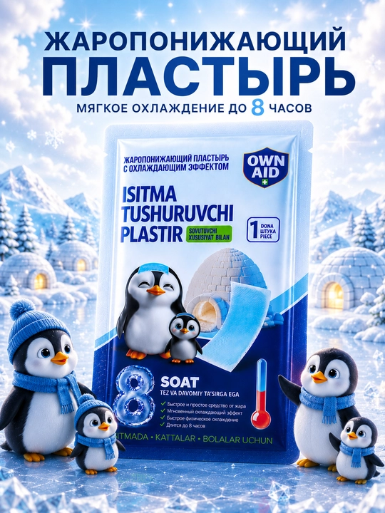 Issiqlikni pasaytiruvchi, sovituvchi plastir, 12 sm x 5 sm