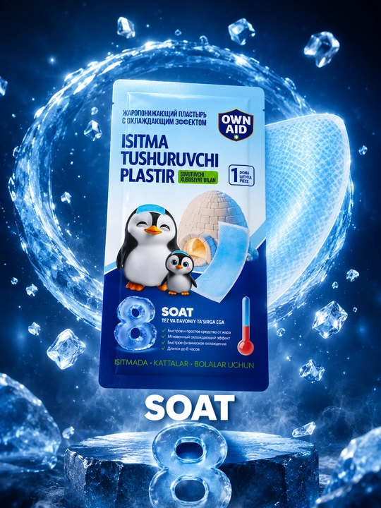 Issiqlikni pasaytiruvchi, sovituvchi plastir, 12 sm x 5 sm