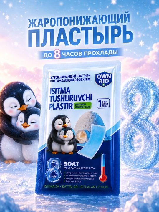 Issiqlikni pasaytiruvchi, sovituvchi plastir, 12 sm x 5 sm