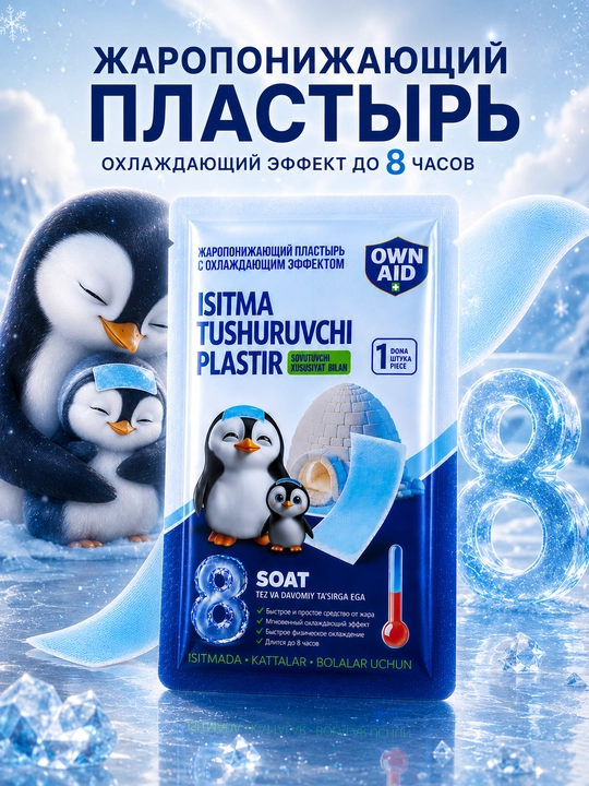 Issiqlikni pasaytiruvchi, sovituvchi plastir, 12 sm x 5 sm