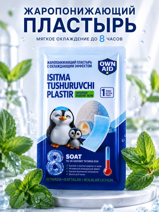 Issiqlikni pasaytiruvchi, sovituvchi plastir, 12 sm x 5 sm