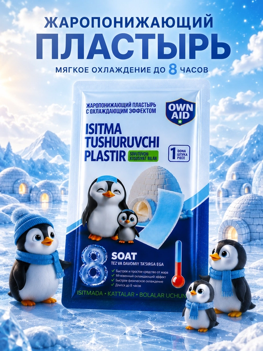 Issiqlikni pasaytiruvchi, sovituvchi plastir, 12 sm x 5 sm