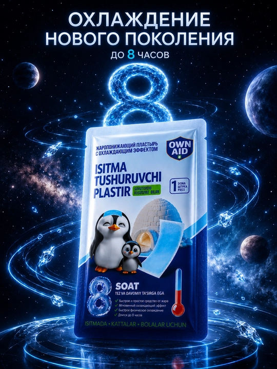 Issiqlikni pasaytiruvchi, sovituvchi plastir, 12 sm x 5 sm