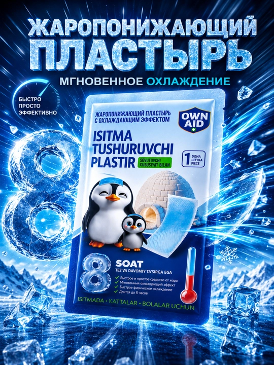Issiqlikni pasaytiruvchi, sovituvchi plastir, 12 sm x 5 sm