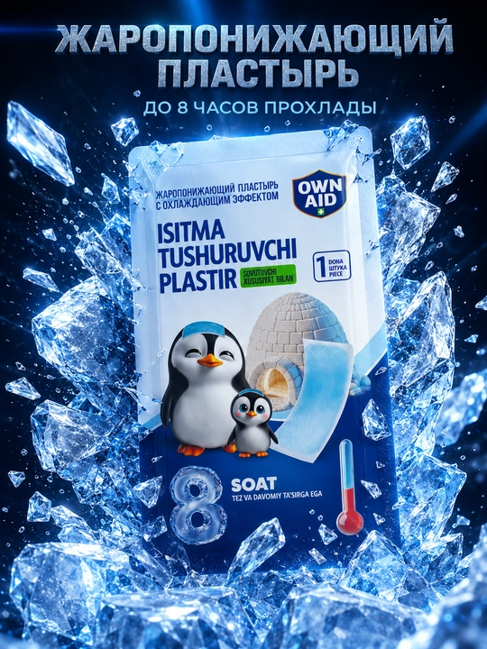 Issiqlikni pasaytiruvchi, sovituvchi plastir, 12 sm x 5 sm