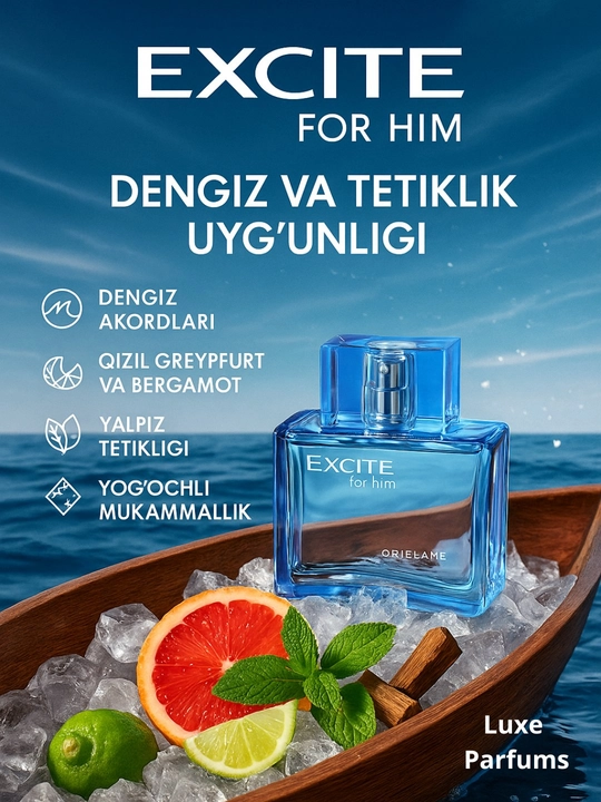 ATIR Excite for Him erkaklar tualet suvi — bergamotli yangi, tetiklantiruvchi aroma