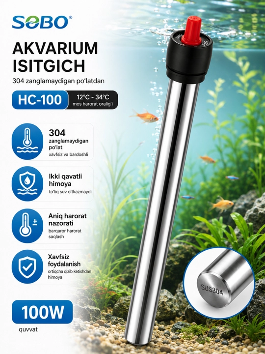 Akvarium uchun suv isitgich termostat baliqlar uchun harorat nazorati