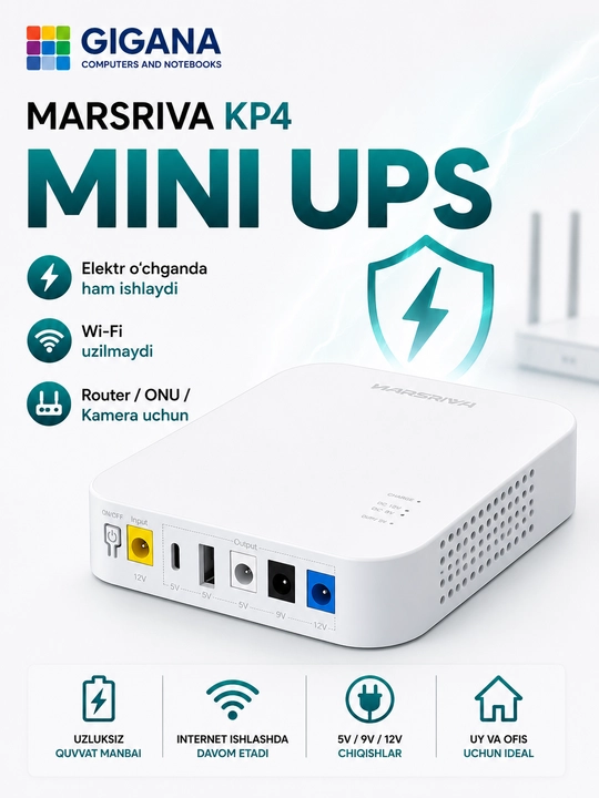 Компактный ИБП MARSRIVA KP4 — Smart Mini DC UPS 10000mAh для роутера, ONU и модема - 