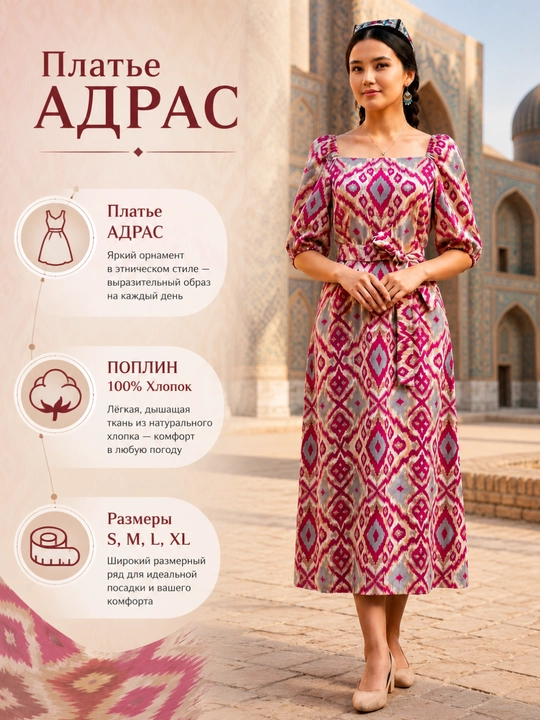 Ayollar uchun yozgi ko'ylak, tabiiy paxtadan tikilgan Adras, S, M, L, XL - 