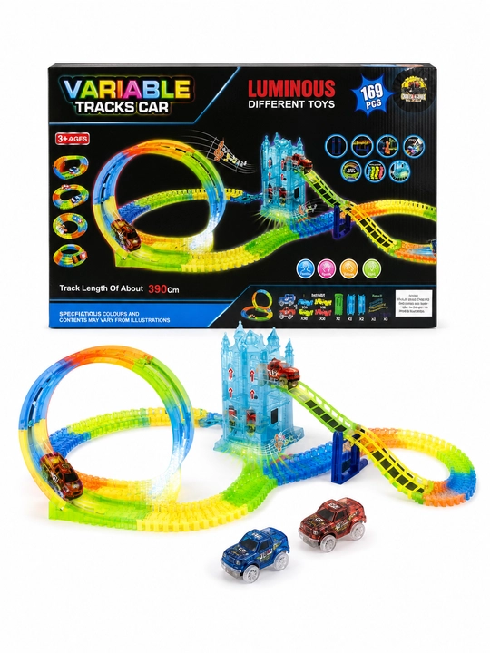 Светящаяся гоночная трасса Variable Tracks Car для детей, гибкий трек с машинками 169 pcs