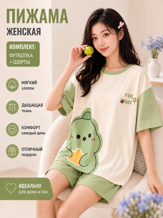 Ayollar va qizlar uchun pijama, ikki baho, uy uchun futbolka va shortik - 