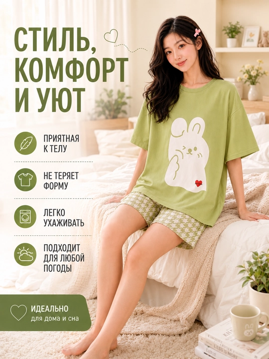 Ayollar va qizlar uchun pijama, ikki baho, uy uchun futbolka va shortik