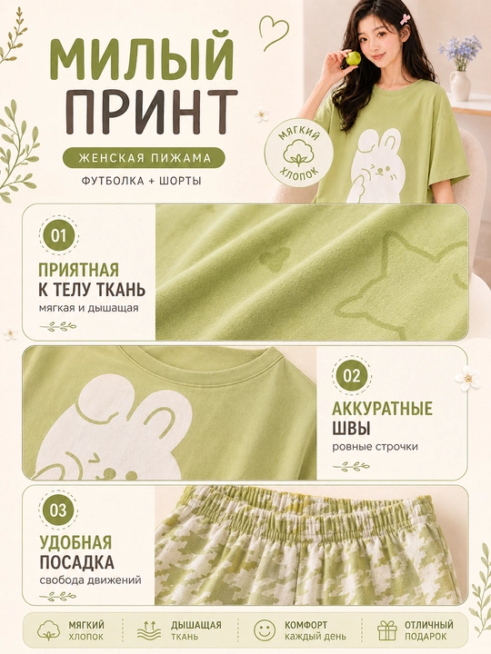 Ayollar va qizlar uchun pijama, ikki baho, uy uchun futbolka va shortik