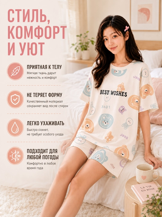 Ayollar va qizlar uchun pijama, ikki baho, uy uchun futbolka va shortik
