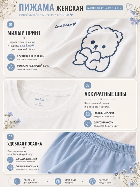 Ayollar va qizlar uchun pijama, ikki baho, uy uchun futbolka va shortik