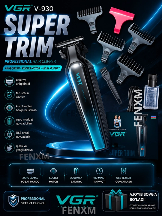 Trimmer, soch va soqol oladigan mashinka VGR HAIR TREMIR V-253 - 
