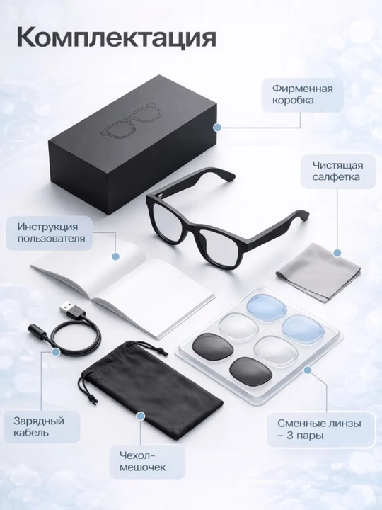 Очки Hey Glasses – камера 8 Мп, 3 линзы, Wi-Fi, Sound Guide Tube - 