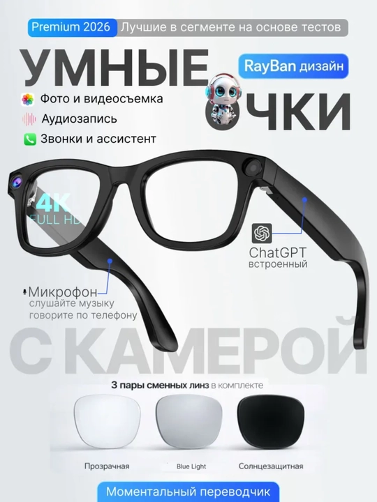 Очки Hey Glasses – камера 8 Мп, 3 линзы, Wi-Fi, Sound Guide Tube