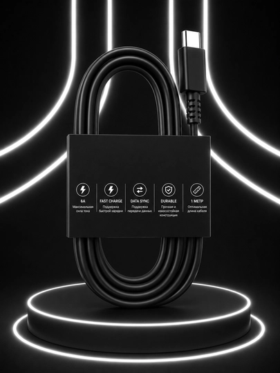 Кабель Type-C 6A Fast Charge, 1 м, для зарядки и передачи данных