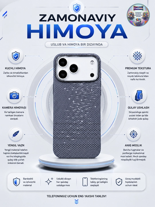 Чехол Luxo Carbon Wave Seashell для iPhone 15–17 Pro, Pro Max