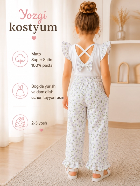 Костюм детский летний для девочки, 100% хлопок, 2–5 лет
