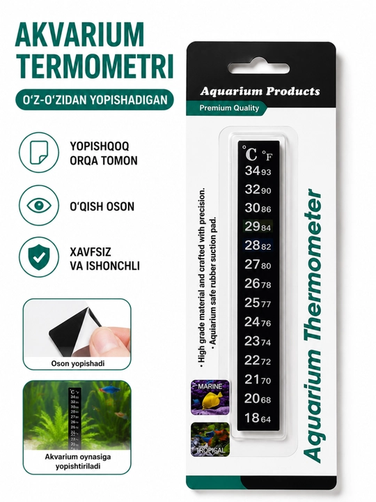 Akvarium uchun termometr gradusnik harorat o'lchagich baliq suv aksessuar yopishqoq