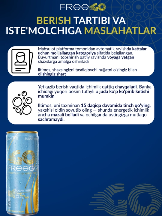 FreeGo energetik ichimligi, shakarsiz, klassik energetik, 250 ml