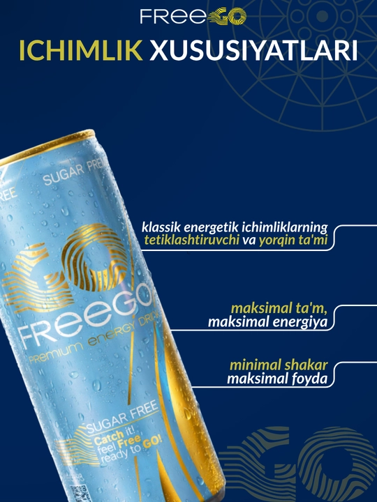 FreeGo energetik ichimligi, shakarsiz, klassik energetik, 250 ml