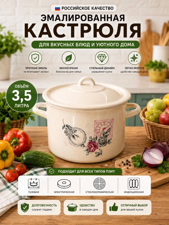 Кастрюля эмалированная 3,5 л - 