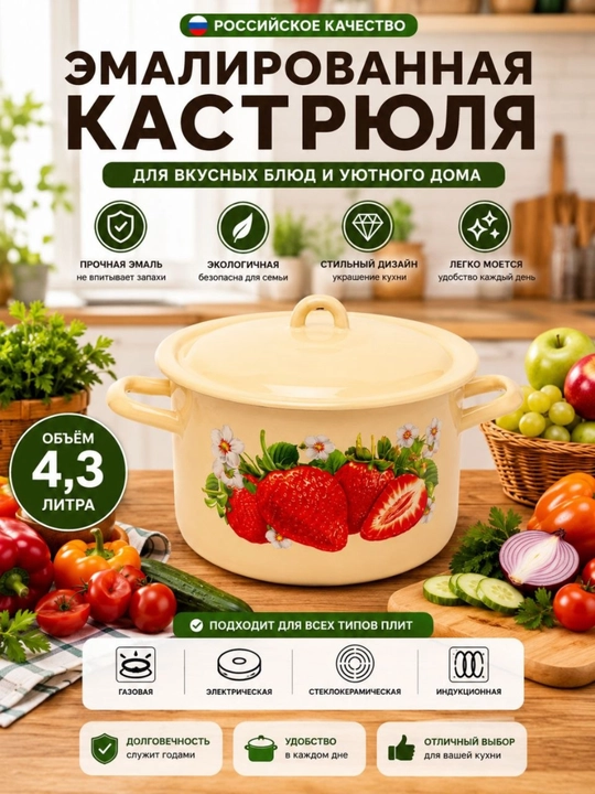 Кастрюля эмалированная 4,3 л - 