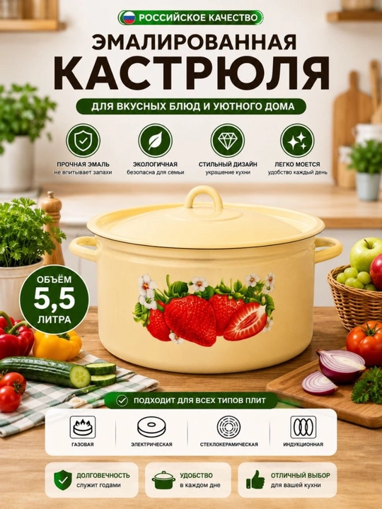Кастрюля эмалированная 5,5 л - 