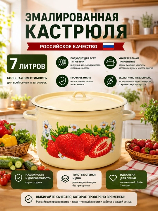 Кастрюля эмалированная 7 л - 