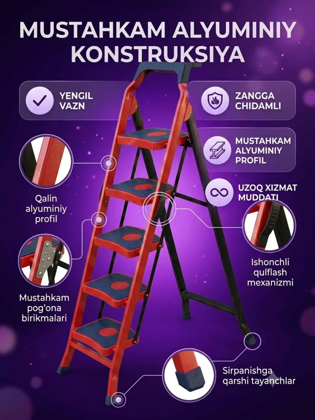 Лестница, складная лестница, нескользящая , 4 ступенчатая - 